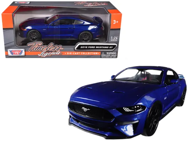 2018 Ford Mustang GT 5.0 Blue with Black Wheels 1/24 Diecast Model Car by Motormax #1