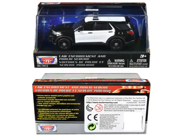 2022 Ford Police Interceptor Utility Black and White Unmarked "Law Enforcement and Public Service" Series 1/43 Diecast Model Car by Motormax #3