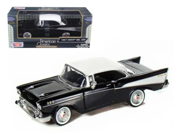 1957 Chevrolet Bel Air Black with White Top 1/24 Diecast Model Car by Motormax #1