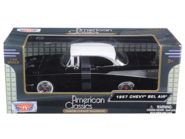 1957 Chevrolet Bel Air Black with White Top 1/24 Diecast Model Car by Motormax #3