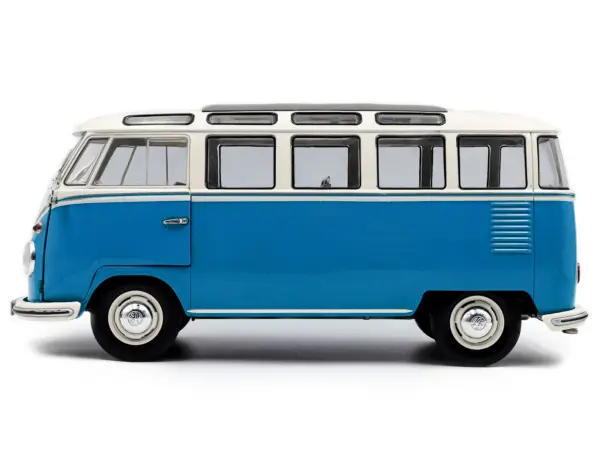 1962 Volkswagen T1 Samba Bus Baby Blue and White 1/18 Diecast Model Car by Solido #3