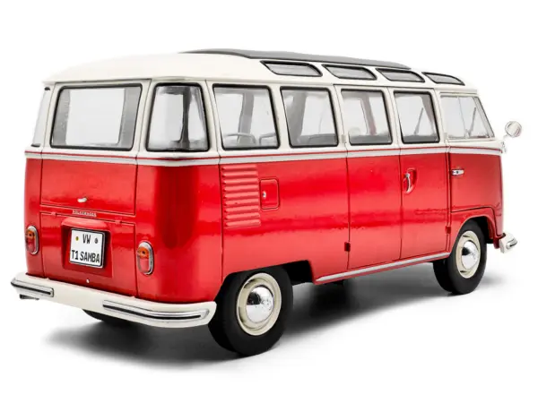 1962 Volkswagen T1 Samba Bus Red and White 1/18 Diecast Model Car by Solido #4