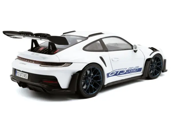 2024 Porsche 911 (992) GT3 RS White with Blue Stripes 1/18 Diecast Model Car by Solido #4