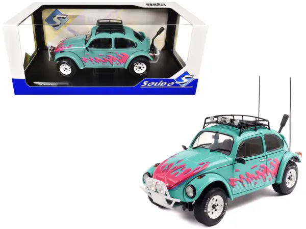 1976 Volkswagen Beetle Baja Miami Green with Pink Graphics 1/18 Diecast Model Car by Solido #1