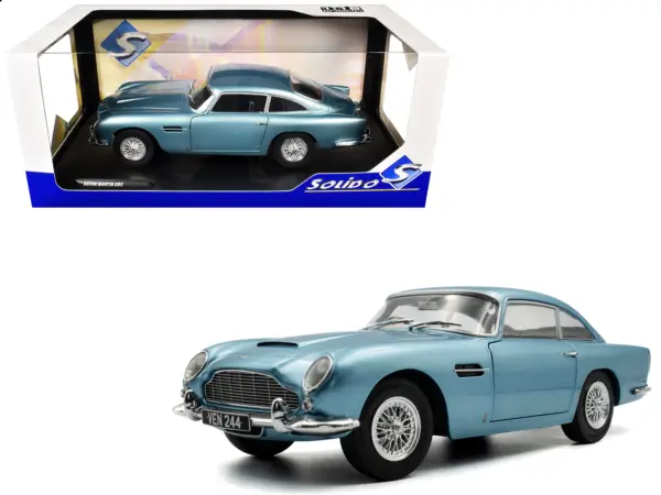 1964 Aston Martin DB5 RHD (Right Hand Drive) Light Blue Metallic 1/18 Diecast Model Car by Solido #1