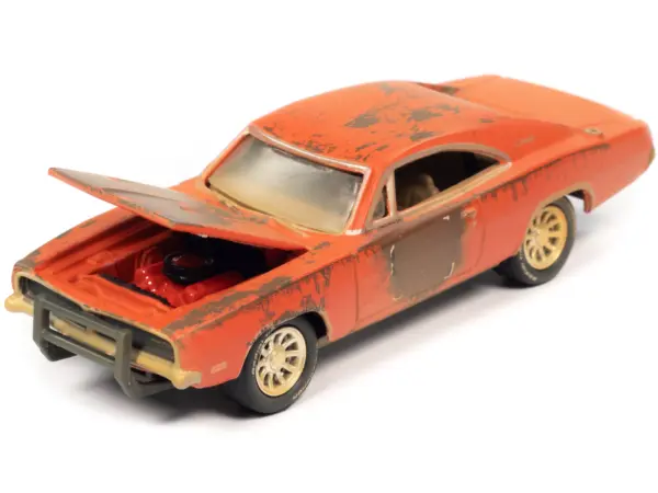 1969 Dodge Charger R/T Orange (Unrestored) "Barn Finds" 1/64 Diecast Model Car by Johnny Lightning #3