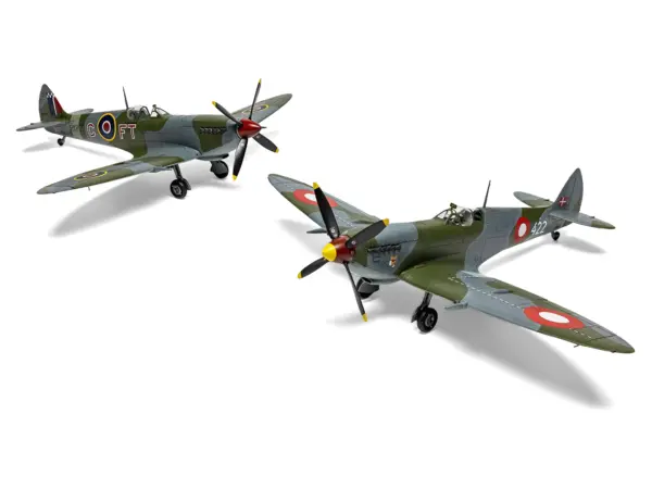 Level 2 Model Kit Supermarine Spitfire Mk.IXe Fighter Aircraft with 3 Scheme Options 1/48 Plastic Model Kit by Airfix #3