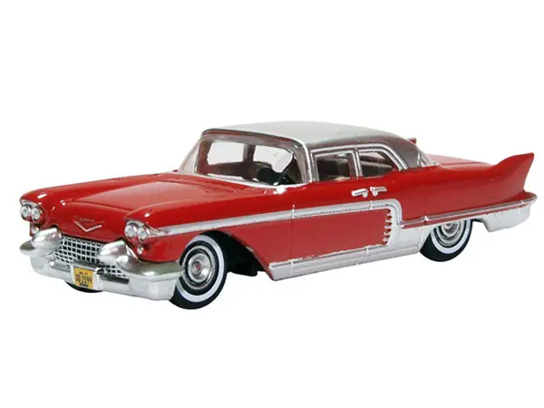 1957 Cadillac Eldorado Brougham Dakota Red with Silver Metallic Top 1/87 (HO) Scale Diecast Model Car by Oxford Diecast #2