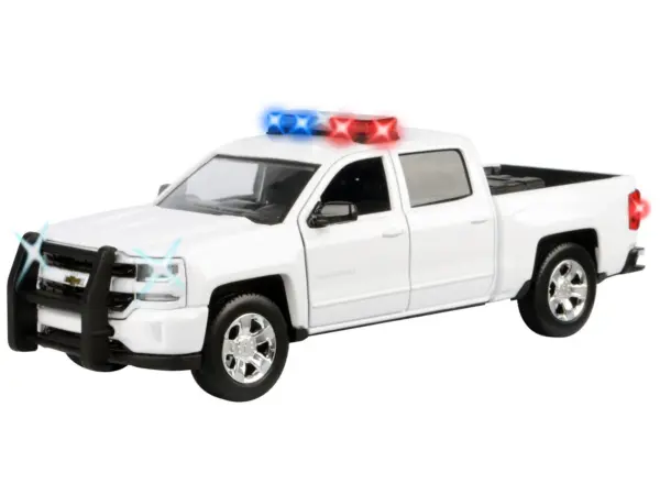 2017 Chevrolet Silverado 1500 LT Z71 Crew Cab Pickup Truck White with Flashing Light Bar and Front and Rear Lights and Sounds 1/27 Diecast Model Car by Motormax #2