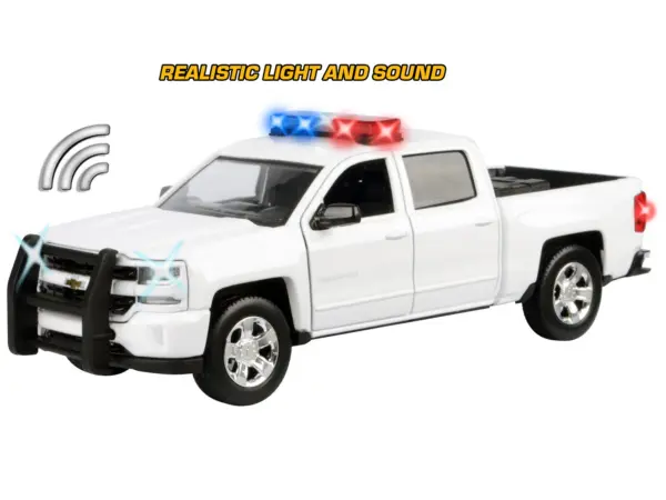 2017 Chevrolet Silverado 1500 LT Z71 Crew Cab Pickup Truck White with Flashing Light Bar and Front and Rear Lights and Sounds 1/27 Diecast Model Car by Motormax #3