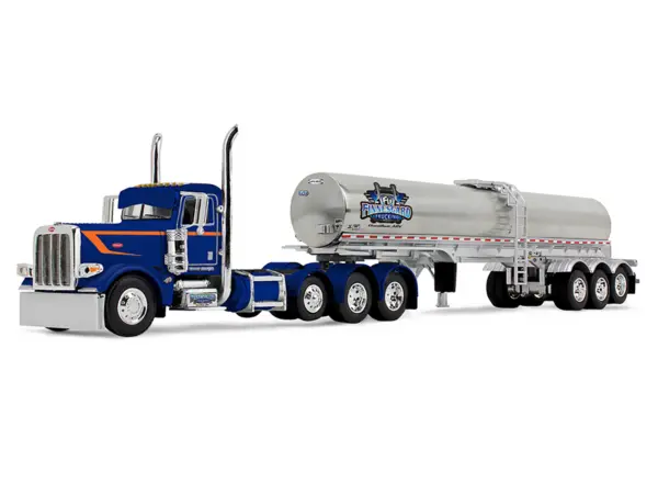 Peterbilt 389 Tri-Axle Day Cab and Walker Food Grade Tank Trailer "Finnesgard Trucking" Blue with Orange Stripes 1/64 Diecast Model by DCP/First Gear #2
