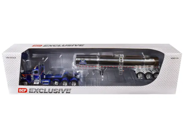 Peterbilt 389 Tri-Axle Day Cab and Walker Food Grade Tank Trailer "Finnesgard Trucking" Blue with Orange Stripes 1/64 Diecast Model by DCP/First Gear #3