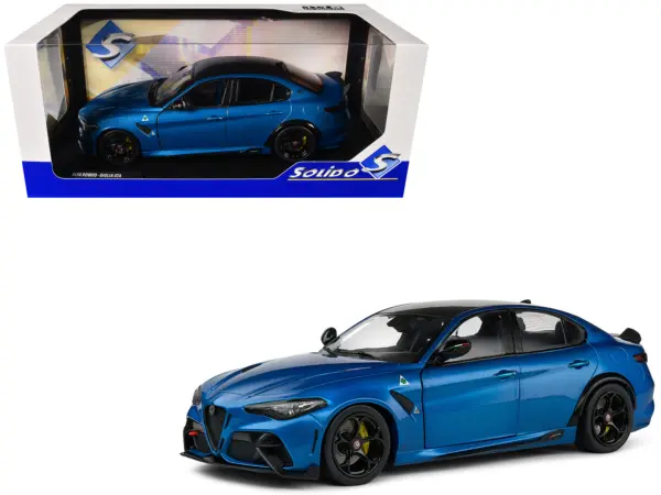 2022 Alfa Romeo Giulia GTA Anodized Blue Metallic with Carbon Top 1/18 Diecast Model Car by Solido #1