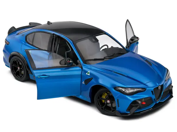 2022 Alfa Romeo Giulia GTA Anodized Blue Metallic with Carbon Top 1/18 Diecast Model Car by Solido #2
