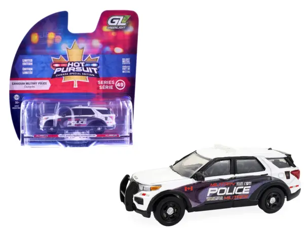 2024 Ford Police Interceptor Utility "Canada Military Police" White with Graphics "Hot Pursuit - Canada Special Edition" Series 1/64 Diecast Model Car by Greenlight #1