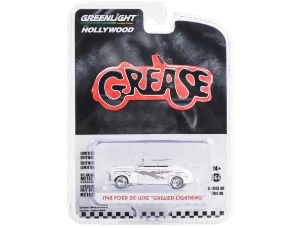1948 Ford De Luxe Convertible "Greased Lightning" White with Graphics "Grease" (1978) Movie "Hollywood Series" Release 40 1/64 Diecast Model Car by Greenlight #3