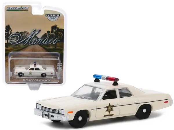 1975 Dodge Monaco Cream "Hazzard County Sheriff" "Hobby Exclusive" 1/64 Diecast Model Car by Greenlight #1