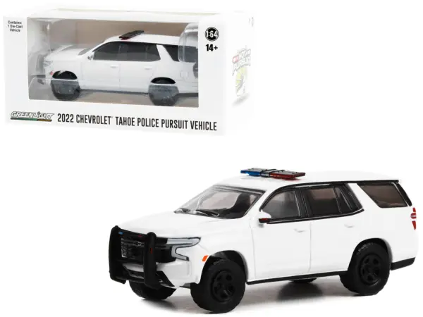 2022 Chevrolet Tahoe Police Pursuit Vehicle (PPV) White with Light Bar "Hot Pursuit" "Hobby Exclusive" Series 1/64 Diecast Model Car by Greenlight #1