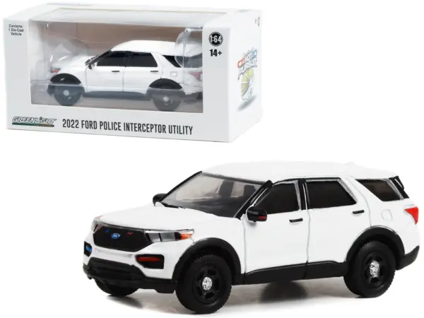 2022 Ford Police Interceptor Utility White "Hot Pursuit" "Hobby Exclusive" Series 1/64 Diecast Model Car by Greenlight #1