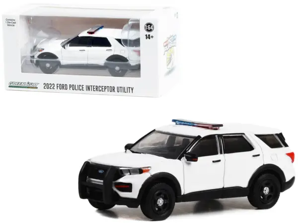 2022 Ford Police Interceptor Utility White with Light Bar "Hot Pursuit" "Hobby Exclusive" Series 1/64 Diecast Model Car by Greenlight #1