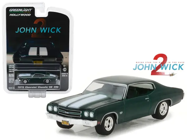 1970 Chevrolet Chevelle SS 396 Green with White Stripes "John Wick: Chapter 2" (2017) Movie "Hollywood Series" Release 18 1/64 Diecast Model Car by Greenlight #1