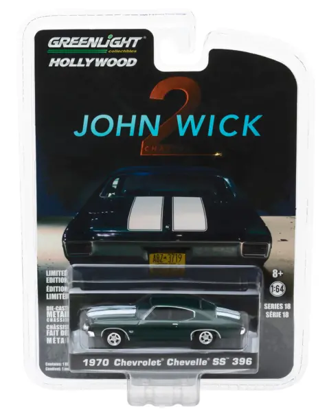1970 Chevrolet Chevelle SS 396 Green with White Stripes "John Wick: Chapter 2" (2017) Movie "Hollywood Series" Release 18 1/64 Diecast Model Car by Greenlight #3