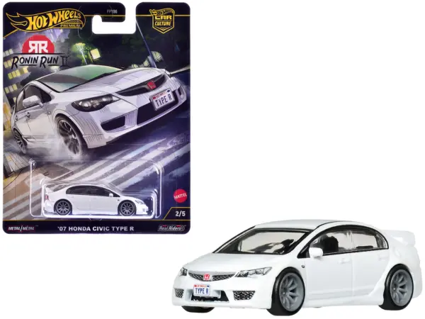 2007 Honda Civic Type R RHD (Right Hand Drive) White "Ronin Run II" Series Diecast Model Car by Hot Wheels #1