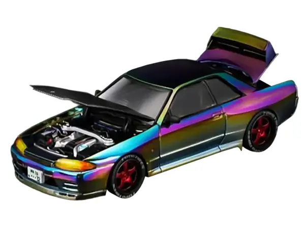 Nissan Skyline GT-R (R32) RHD (Right Hand Drive) Chameleon Chrome with Carbon Hood "Vancouver Edition" 1/64 Diecast Model Car by Pop Race #2