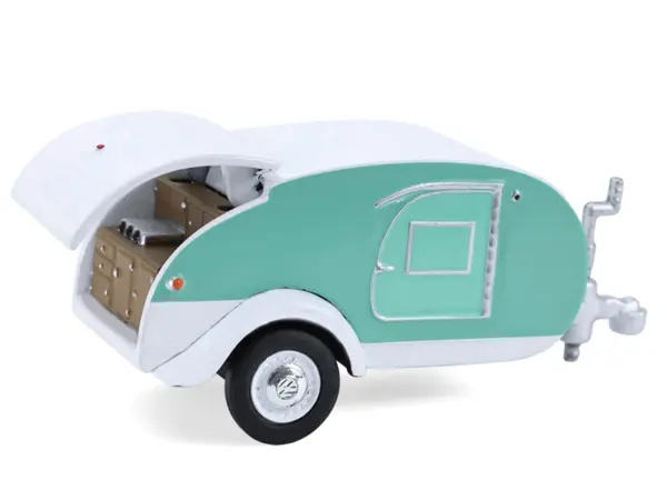 1971 Volkswagen Type 2 Van Seafoam Green and White with Surfboards and Teardrop Trailer "Hitch & Tow" Series 33 1/64 Diecast Model Cars by Greenlight #5