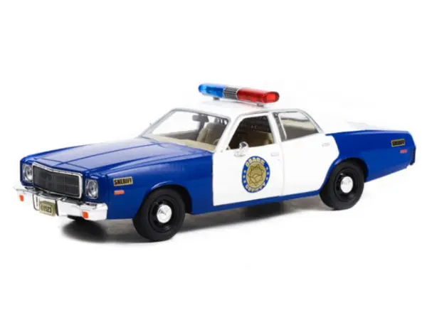 1975 Plymouth Fury "Osage County Sheriff" Blue and White 1/24 Diecast Model Car by Greenlight #2