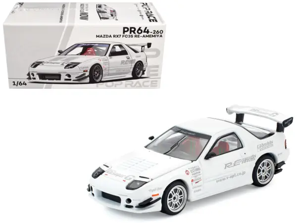 Mazda RX7 (FC3S) RE Amemiya RHD (Right Hand Drive) White 1/64 Diecast Model Car by Pop Race #1