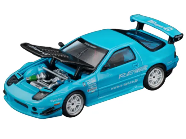 Mazda RX7 (FC3S) RE Amemiya RHD (Right Hand Drive) Light Blue with Carbon Hood "Tokyo Auto Salon 2026" 1/64 Diecast Model Car by Pop Race #2