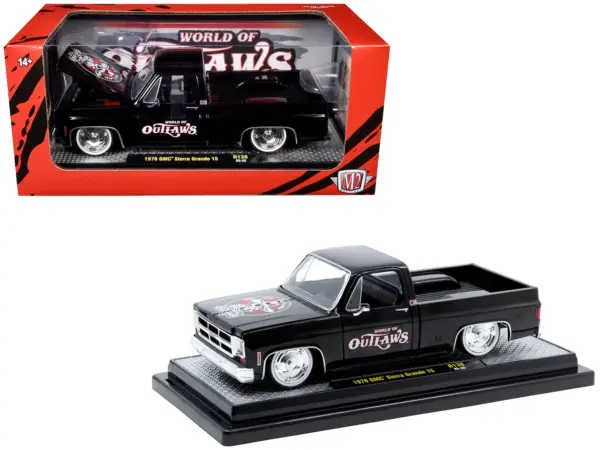 1976 GMC Sierra Grande 15 Pickup Truck "World of Outlaws" Black Limited Edition to 4050 pieces Worldwide 1/24 Diecast Model Car by M2 Machines #1