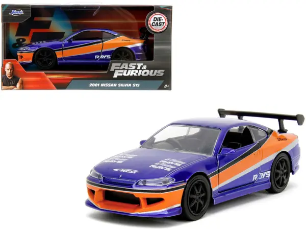 2001 Nissan Silvia S15 RHD (Right Hand Drive) Blue Metallic with Graphics "The Fast and the Furious: Tokyo Drift" (2006) Movie "Fast & Furious" Series 1/32 Diecast Car Model by Jada #1