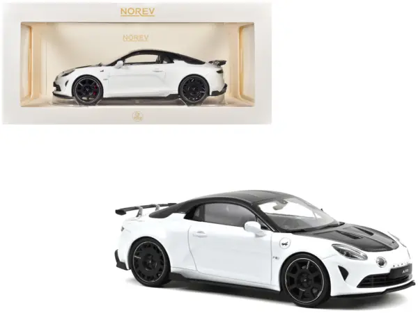 2024 Alpine A110 R Pearl White Metallic with Carbon Hood and Top 1/18 Diecast Model Car by Norev #1