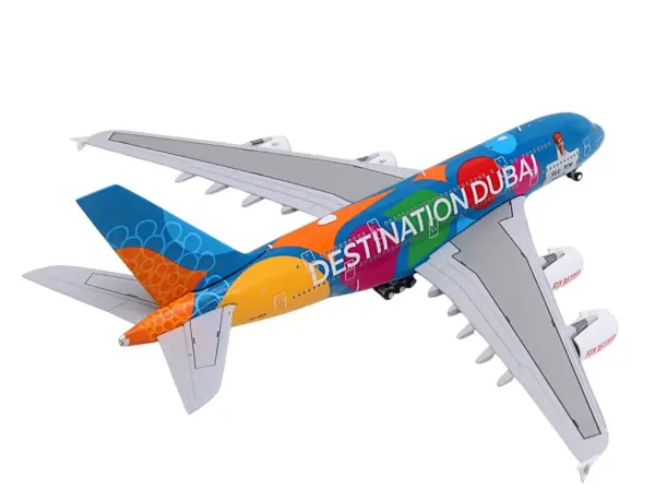 Airbus A380-800 Commercial Aircraft "Emirates Airlines - Destination Dubai" (A6-EES) Blue with Graphics 1/400 Diecast Model Airplane by GeminiJets #4