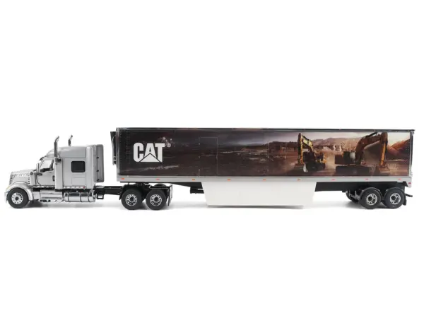 International Lonestar Truck with Sleeper Silver Metallic with "CAT Caterpillar" Mural Trailer "Transport Series" 1/50 Diecast Model by Diecast Masters #2