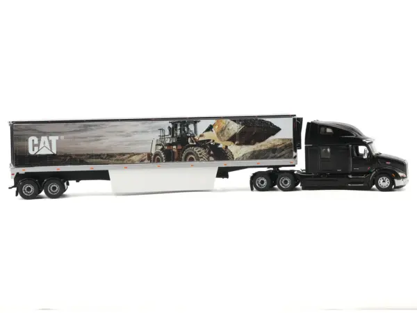 Peterbilt 579 UltraLoft Truck Tractor Black Metallic with "CAT Caterpillar" Mural Trailer "Transport Series" 1/50 Diecast Model by Diecast Masters #2