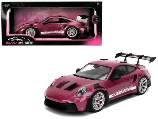 Porsche 911 GT3 RS Red Violet Metallic with White Stripes "Pink Slips" Series 1/18 Diecast Model Car by Jada #1