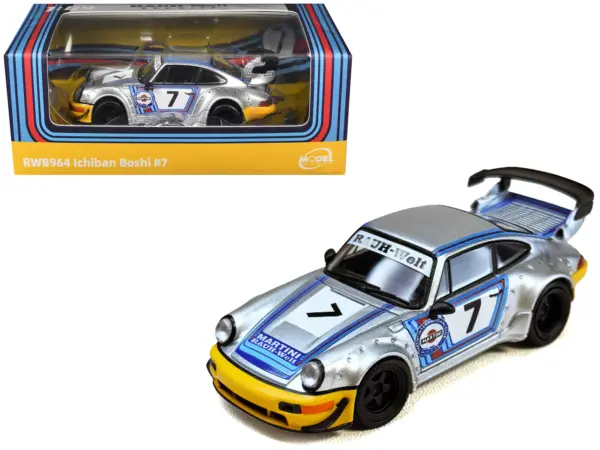 RWB 964 #7 "Ichiban Boshi - Martini Racing" Silver Metallic with Stripes 1/64 Diecast Model Car by Model Model #1