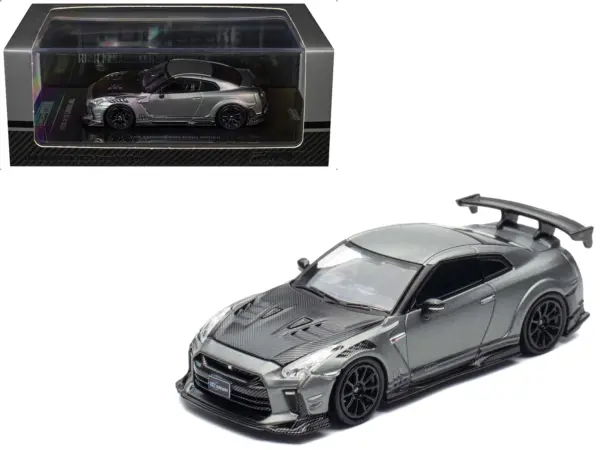 Nissan GT-R (R35) "Top Secret" RHD (Right Hand Drive) Gray Metallic with Carbon Hood "IAM Bangkok 2025 Event Edition" 1/64 Diecast Model Car by Inno Models #1