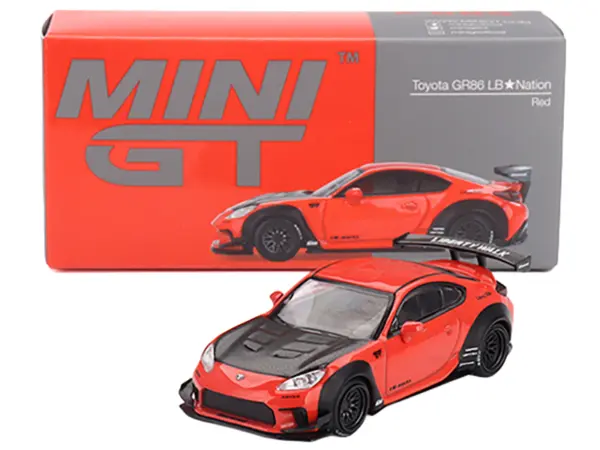 Toyota GR86 "LB-Nation - Liberty Walk" Red with Carbon Hood Limited Edition 1/64 Diecast Model Car by Mini GT #4