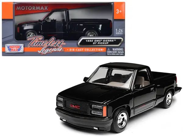 1992 GMC Sierra GT Black Pickup Truck 1/24 Diecast Model by Motormax #1