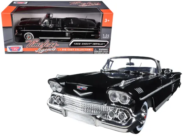1958 Chevrolet Impala Convertible Black 1/24 Diecast Model Car by Motormax #1