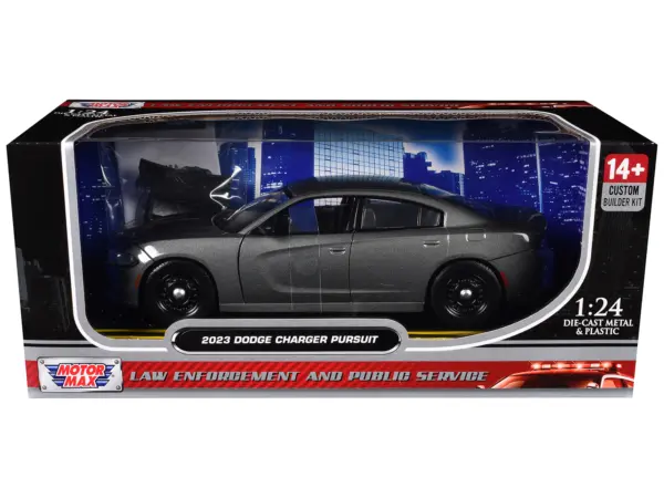 2023 Dodge Charger Pursuit Police Car Gray Metallic "Custom Builder's Kit - Law Enforcement and Public Service" Series 1/24 Diecast Model Car by Motormax #1