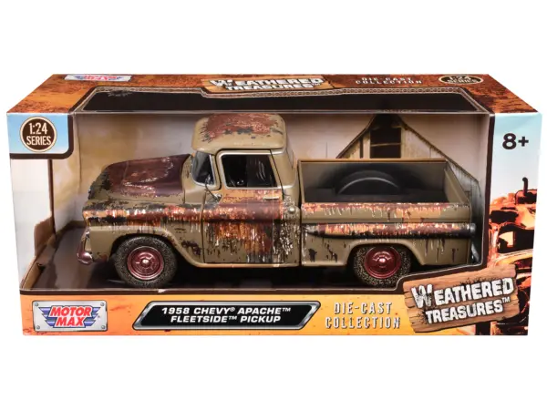 1958 Chevrolet Apache Fleetside Pickup Brown (Rusted) "Weathered Treasures" Series 1/24 Diecast Model Car by Motormax #1
