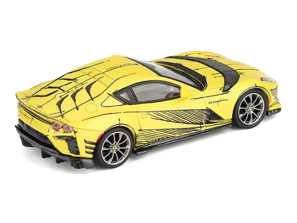 Ferrari 812 Competizione Matt Yellow with Graphics and Yellow Interior "Tailor Made" 1/64 Diecast Model Car by BBR #3