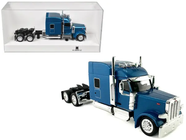 Peterbilt 589 with Stand Up Sleeper Cab Blue Metallic 1/87 (HO) Plastic Model Car by HO Logistics #1