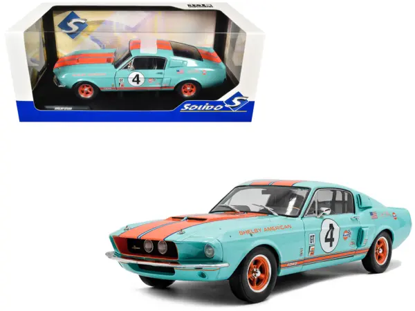 1967 Shelby GT500 #4 "Gulf Racing Tribute" Light Blue with Orange Stripes 1/18 Diecast Model Car by Solido #1