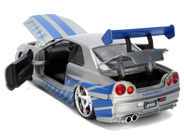 Brian's Nissan Skyline GT-R (R34) RHD (Right Hand Drive) Brush Finish  "2 Fast 2 Furious" (2003) Movie 25 Years of Fast & Furious Anniversary 1/24 by Jada #5